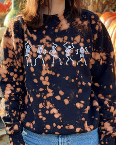 reverse-dyed dancing skeleton crewneck