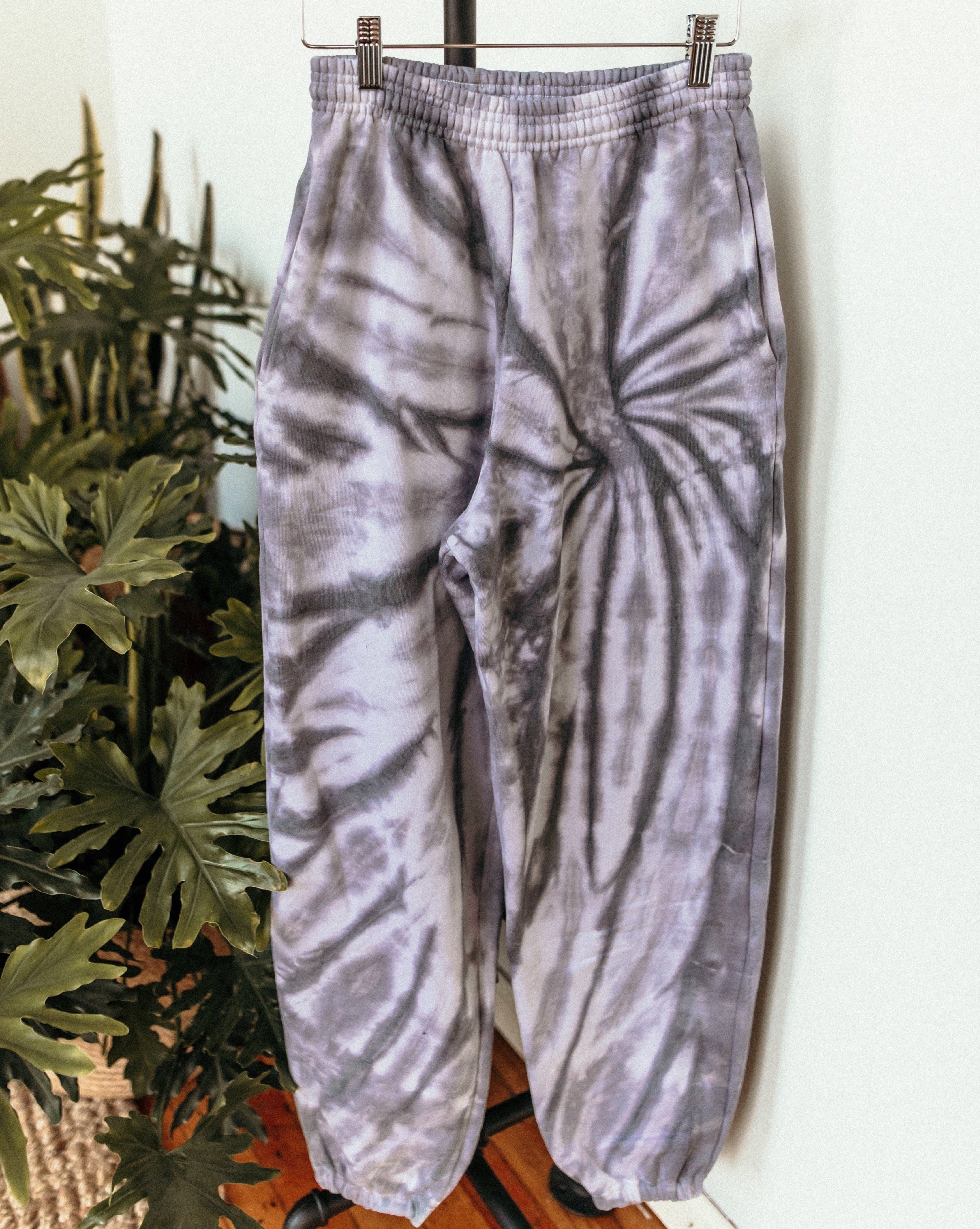 moody grey swirl-dyed sweatpants