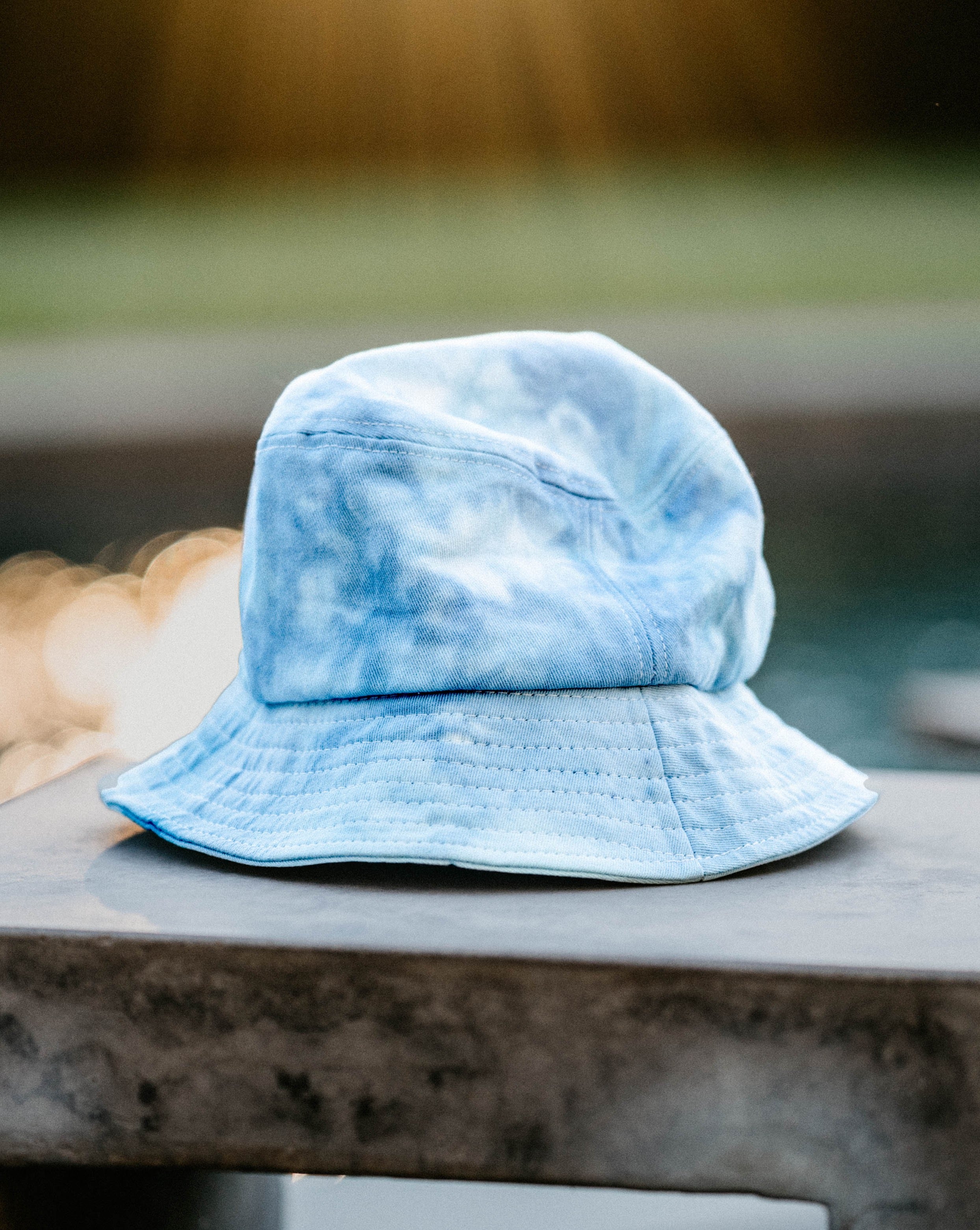 light blue ice-dyed bucket hat