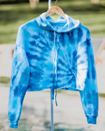 Load image into Gallery viewer, triple blue swirl-dyed cropped hoodie
