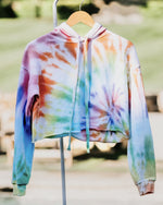 Load image into Gallery viewer, pastel rainbow swirl-dye cropped hoodie
