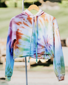 pastel rainbow swirl-dye cropped hoodie