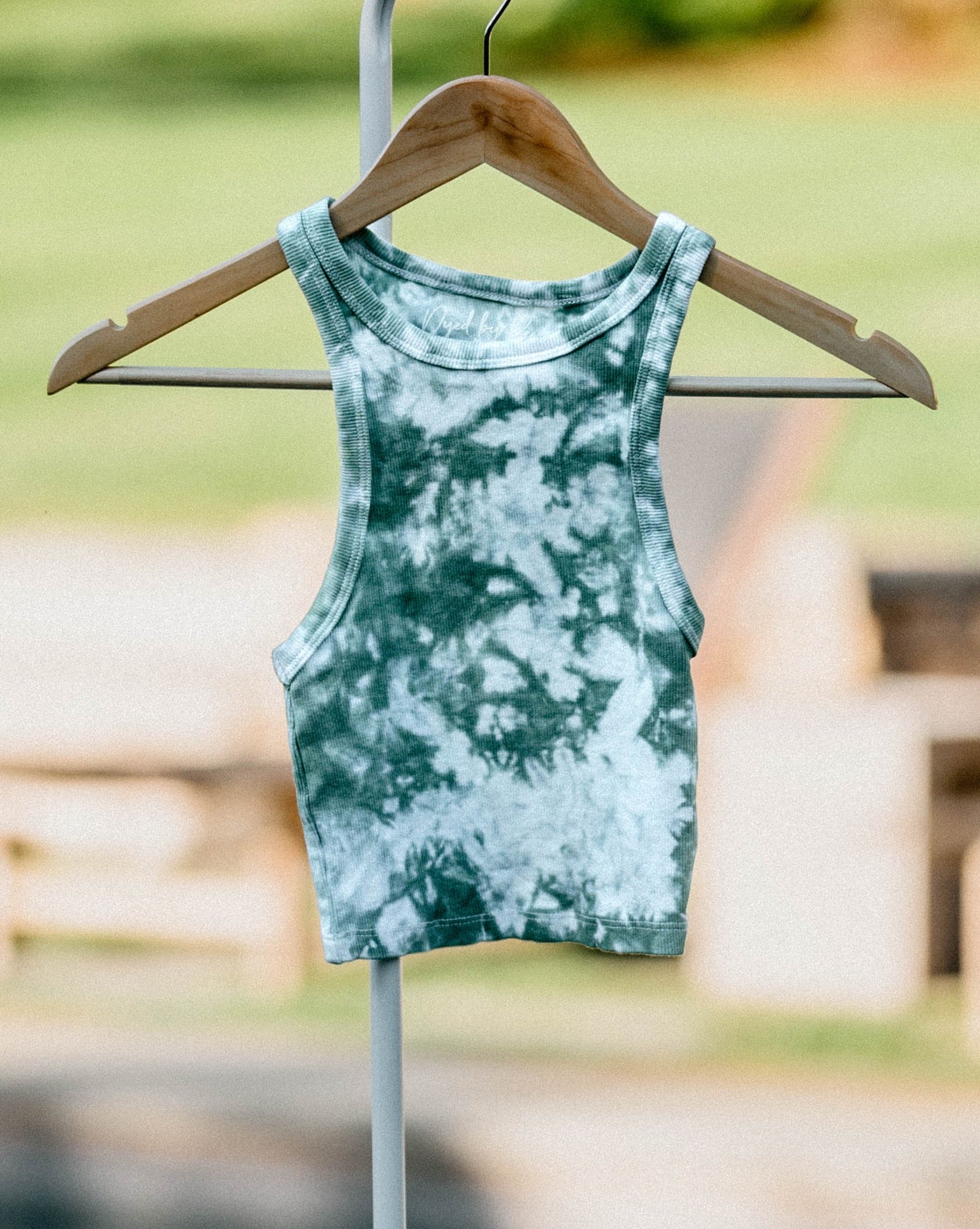 forest green ice-dyed cropped tank