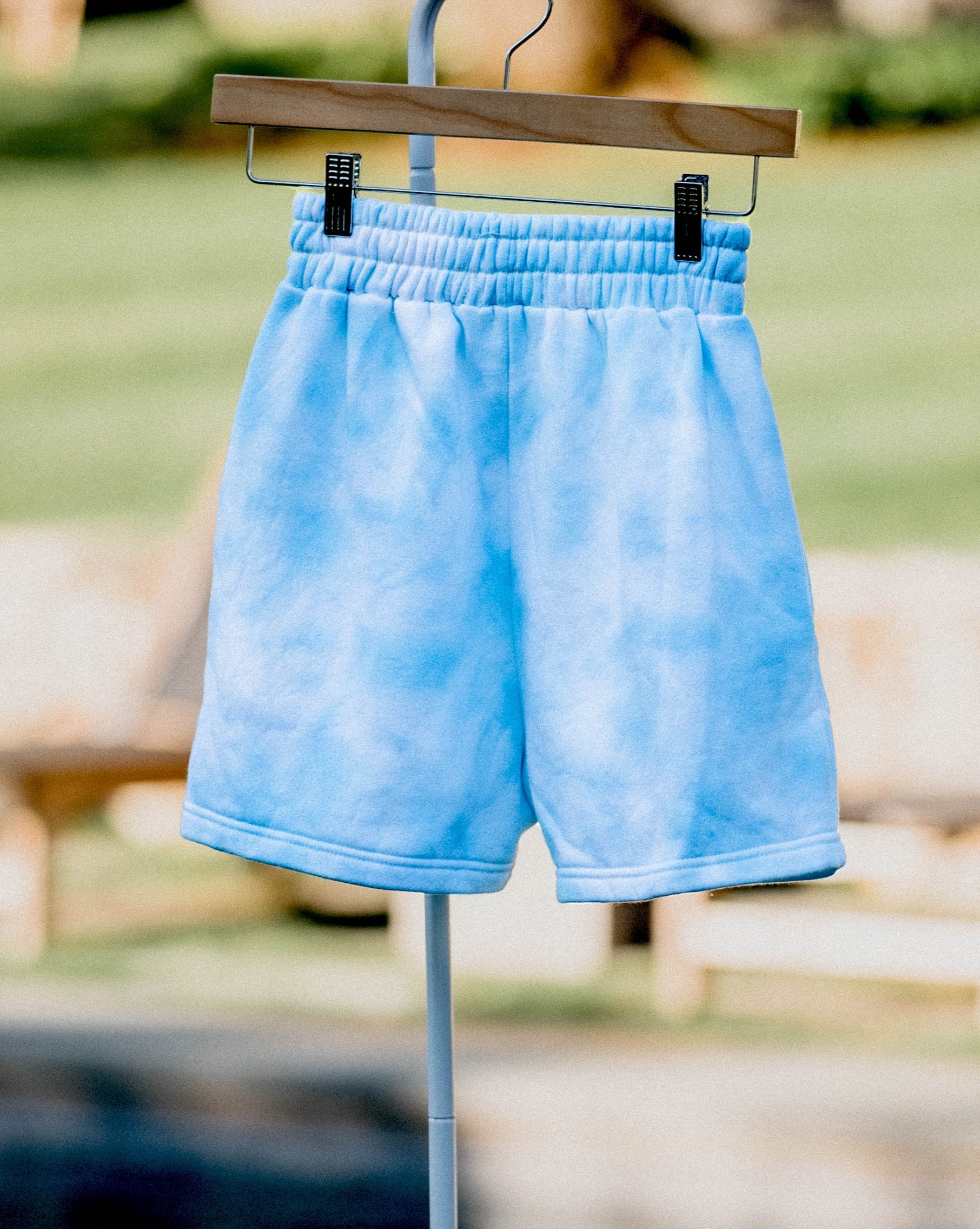 light blue ice-dyed sweat shorts