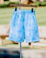 Load image into Gallery viewer, light blue ice-dyed sweat shorts
