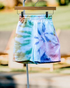 pastel rainbow swirl-dyed sweat shorts