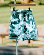 Load image into Gallery viewer, forest green ice-dyed sweat shorts
