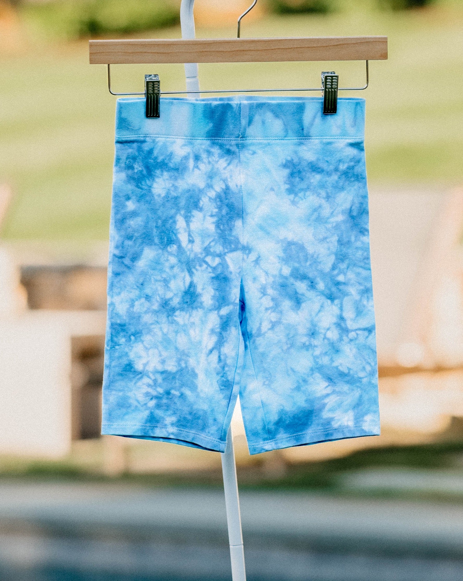 triple blue ice-dyed bike shorts